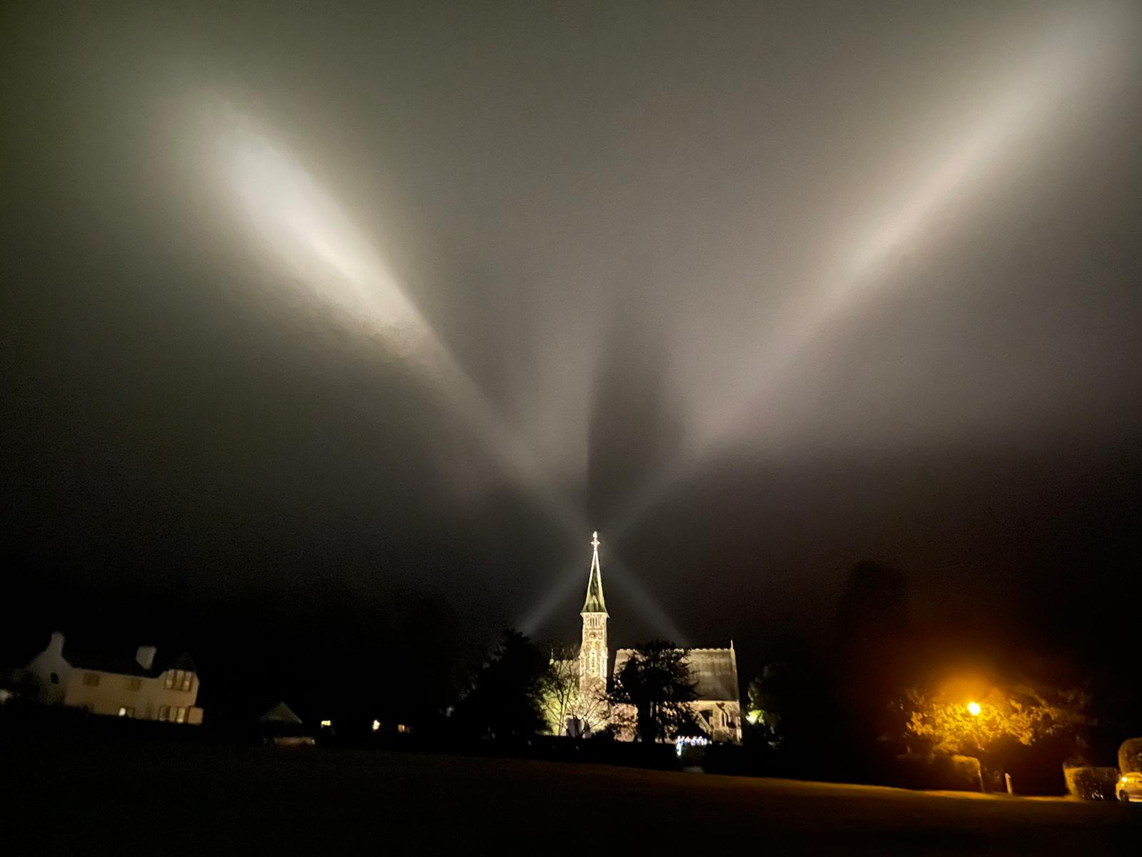 Ide Hill church on a misty night